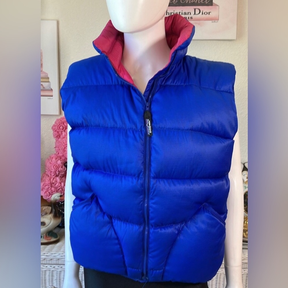 SOLD Vintage Patagonia Blue and Pink Puffer Vest Chouinard